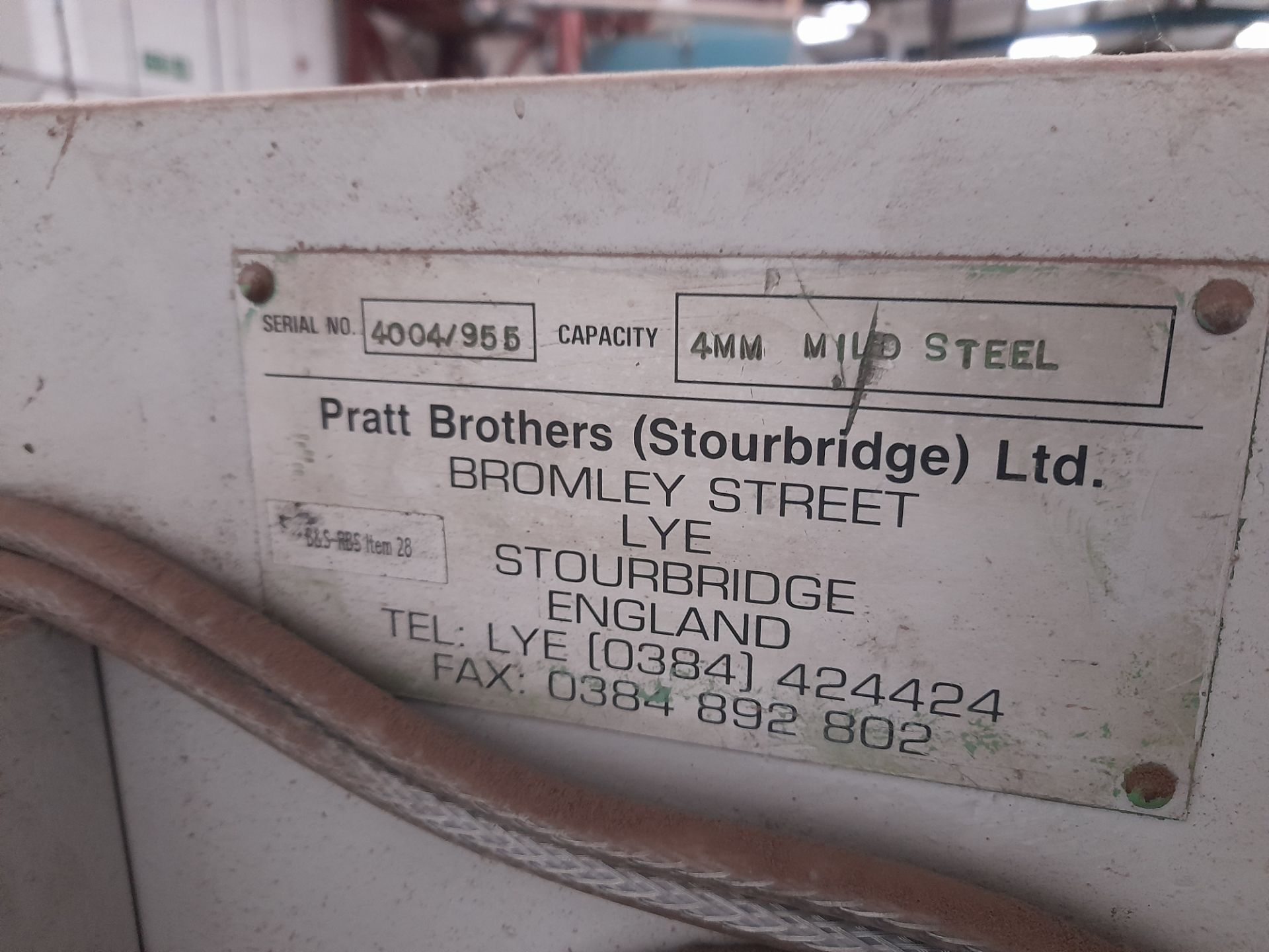 Pratt Brothers Mechanical guillotine (Capacity 4mm / Mild steel, Serial Number 4004/955), Risk - Image 3 of 5