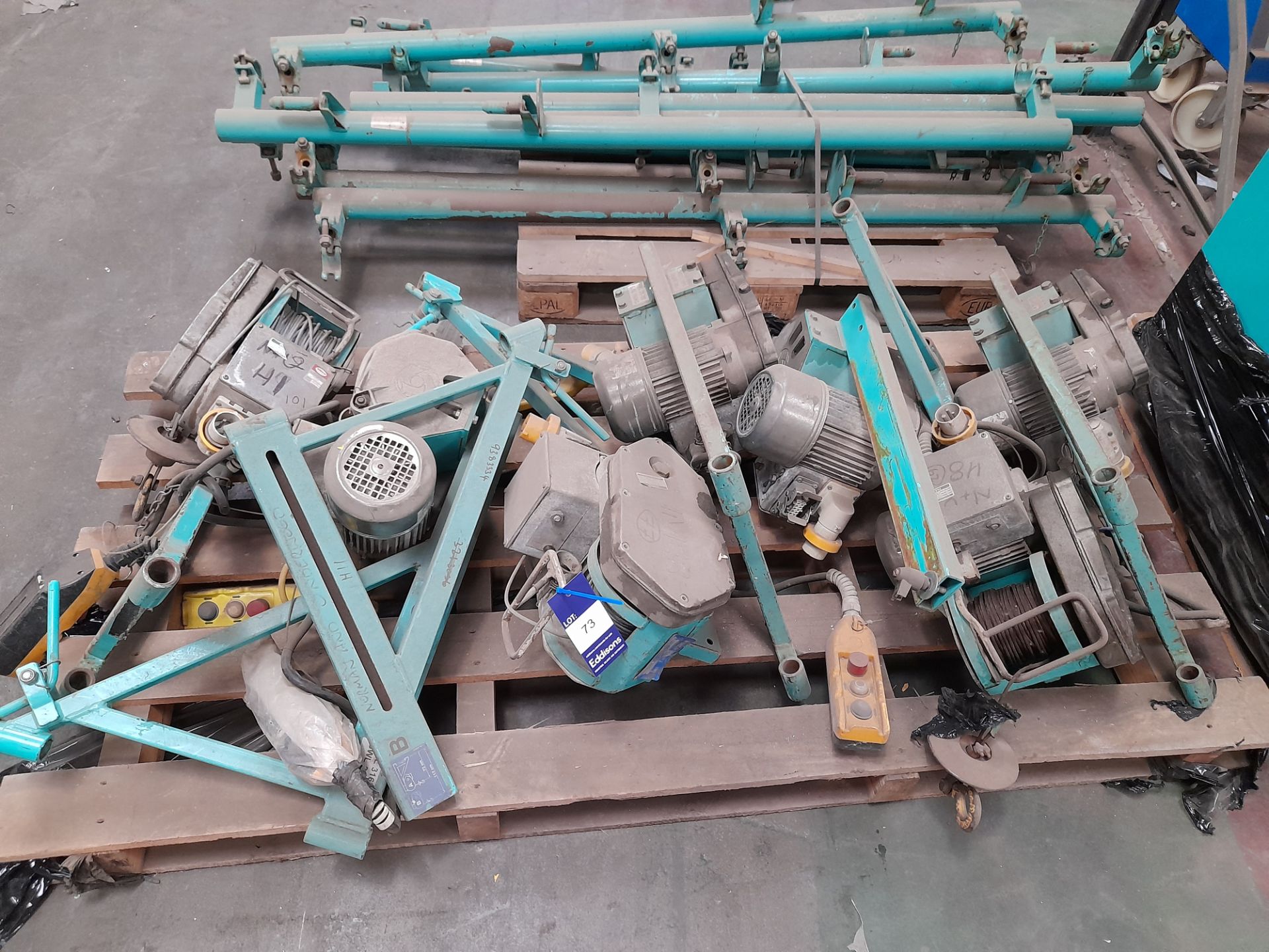 Assortment of Imer lifting equipment, to include winches / hoists, stands / frames, 4 x BT90