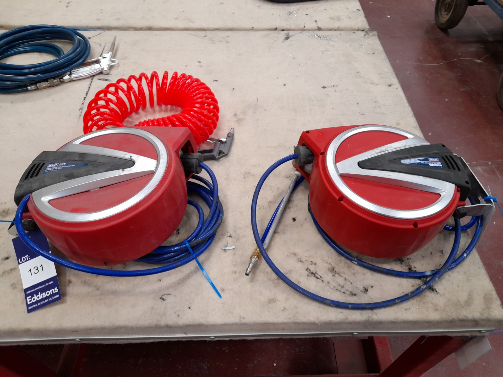 2 x Sealey 12mtr retractable air hose reels