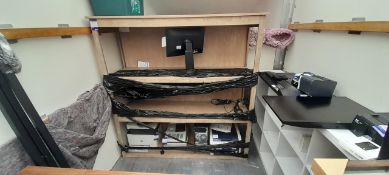 Wooden 3 tier floor standing display/shelving unit – contents excluded