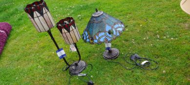 1 x 6” twin stem tiffany lamp & table lamp with decorative stained-glass lampshade
