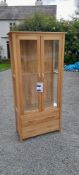 Contemporary light oak, glazed door display cabinet with 2 drawers 800(w) x 1800(h)