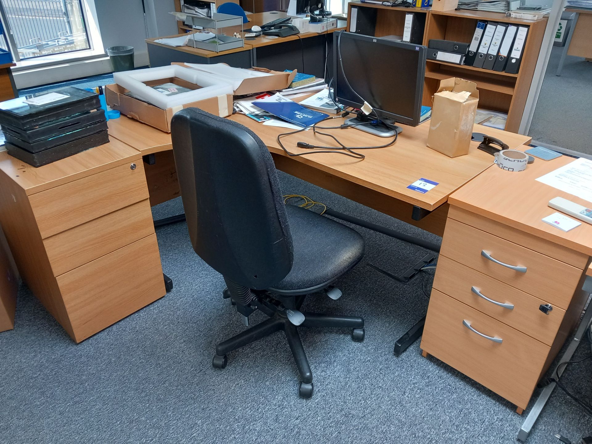 2 x Workstations to include 2 x curved single person cantilever desks, 2 x drawers, 2 x office - Image 2 of 3