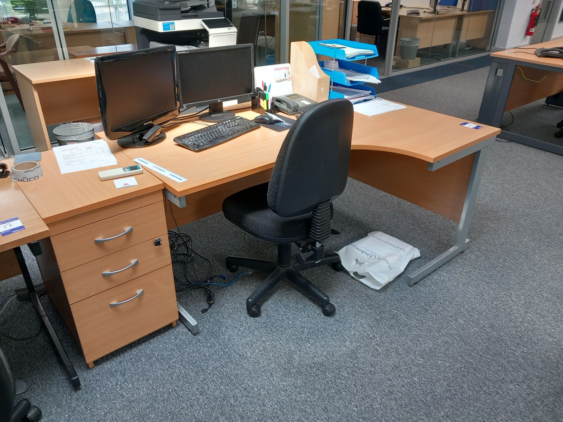 2 x Workstations to include 2 x curved single person cantilever desks, 2 x drawers, 2 x office - Image 3 of 3