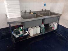 Stainless steel commercial double deep sink with L/H drainer and shelf under – Qualified
