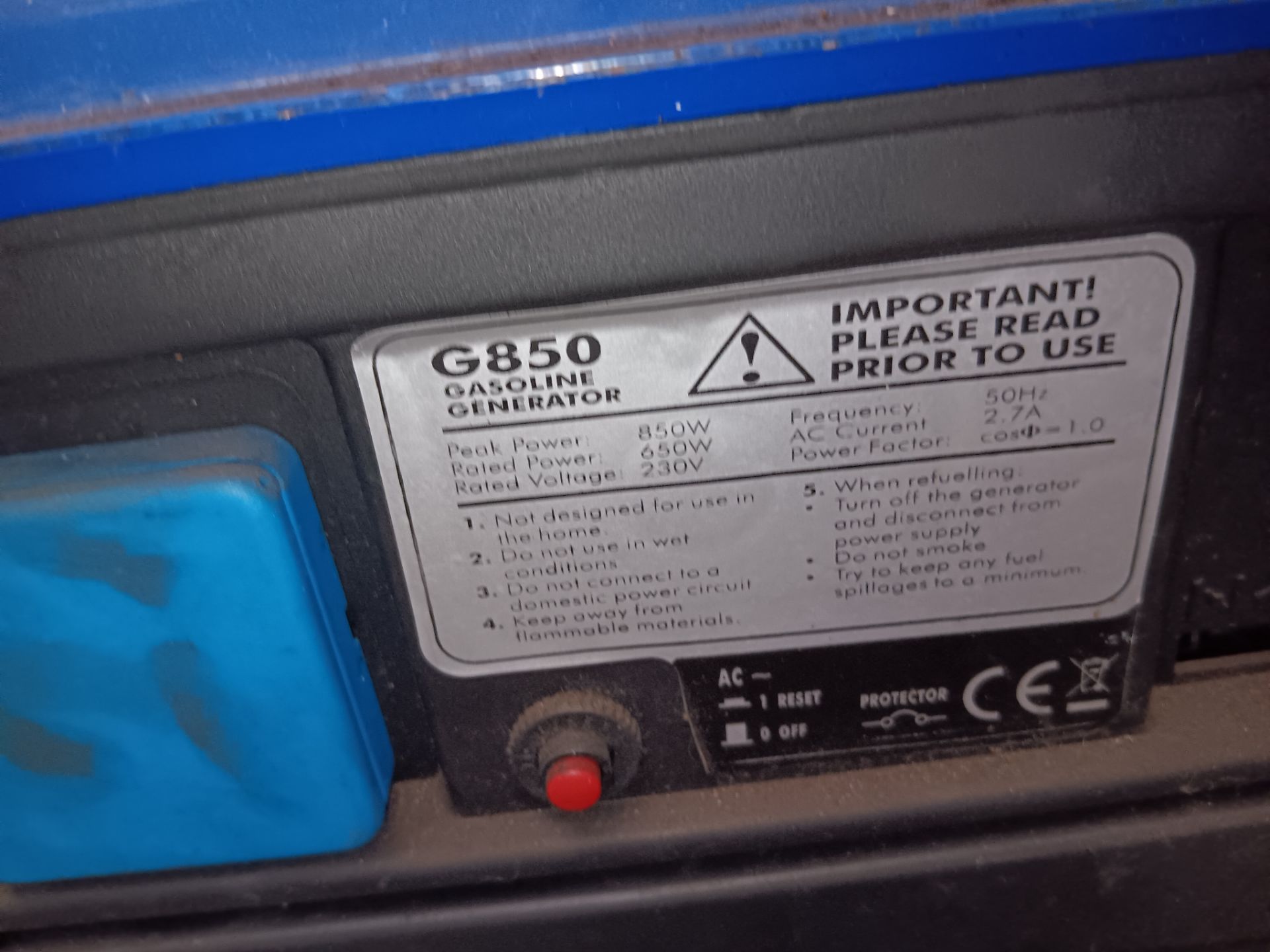 Pro User G850 petrol powered 850w generator - Image 2 of 3