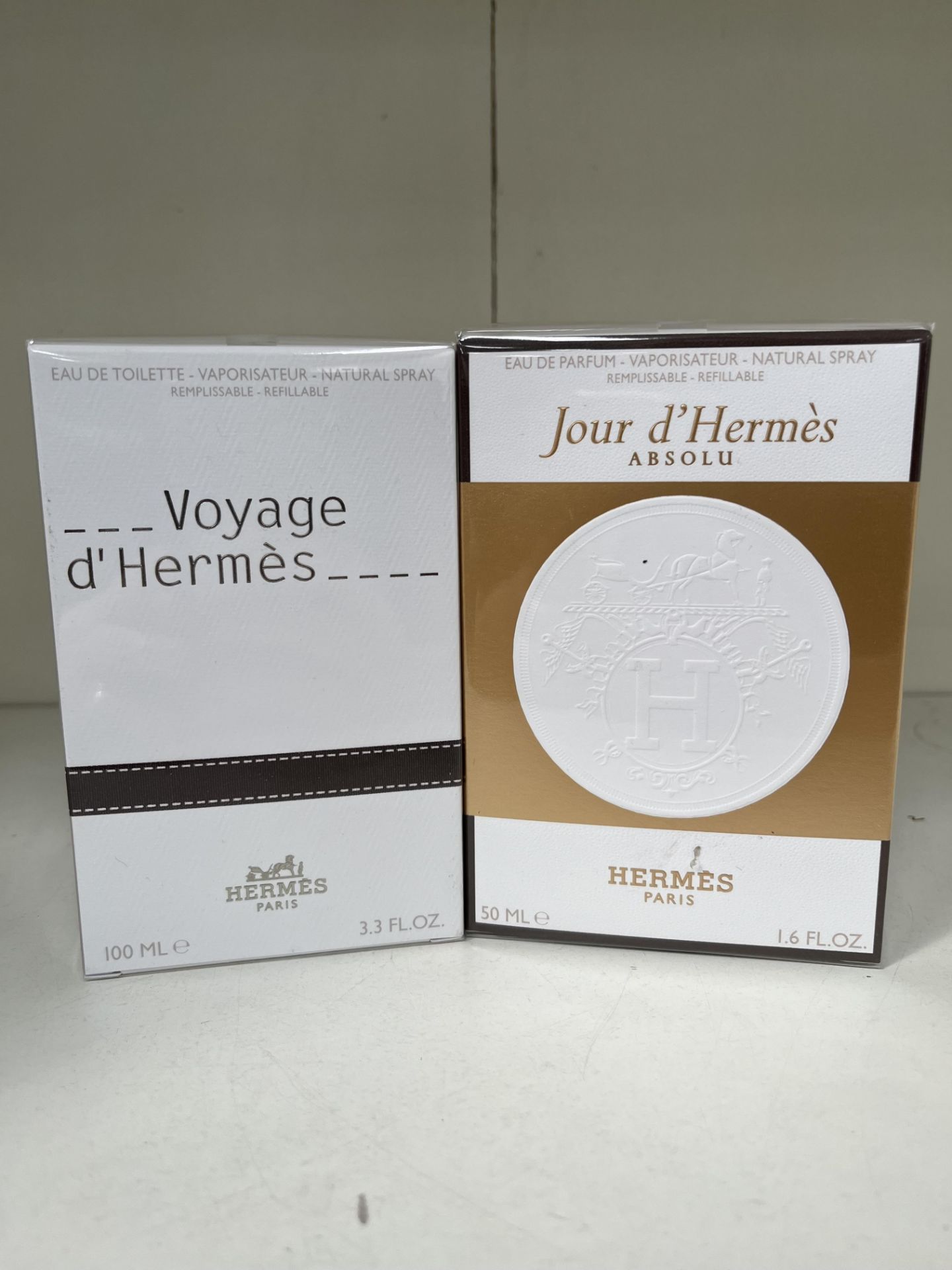 1x 100ml Hermès Paris Voyage De Hermès Natural Spray and 1x 50ml Hermès Paris Jour De Hermès Absolu