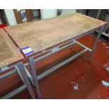 Timber toppped stainless steel work table (Approx.