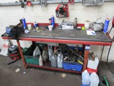 Steel workbench with vice and contents