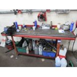 Steel workbench with vice and contents