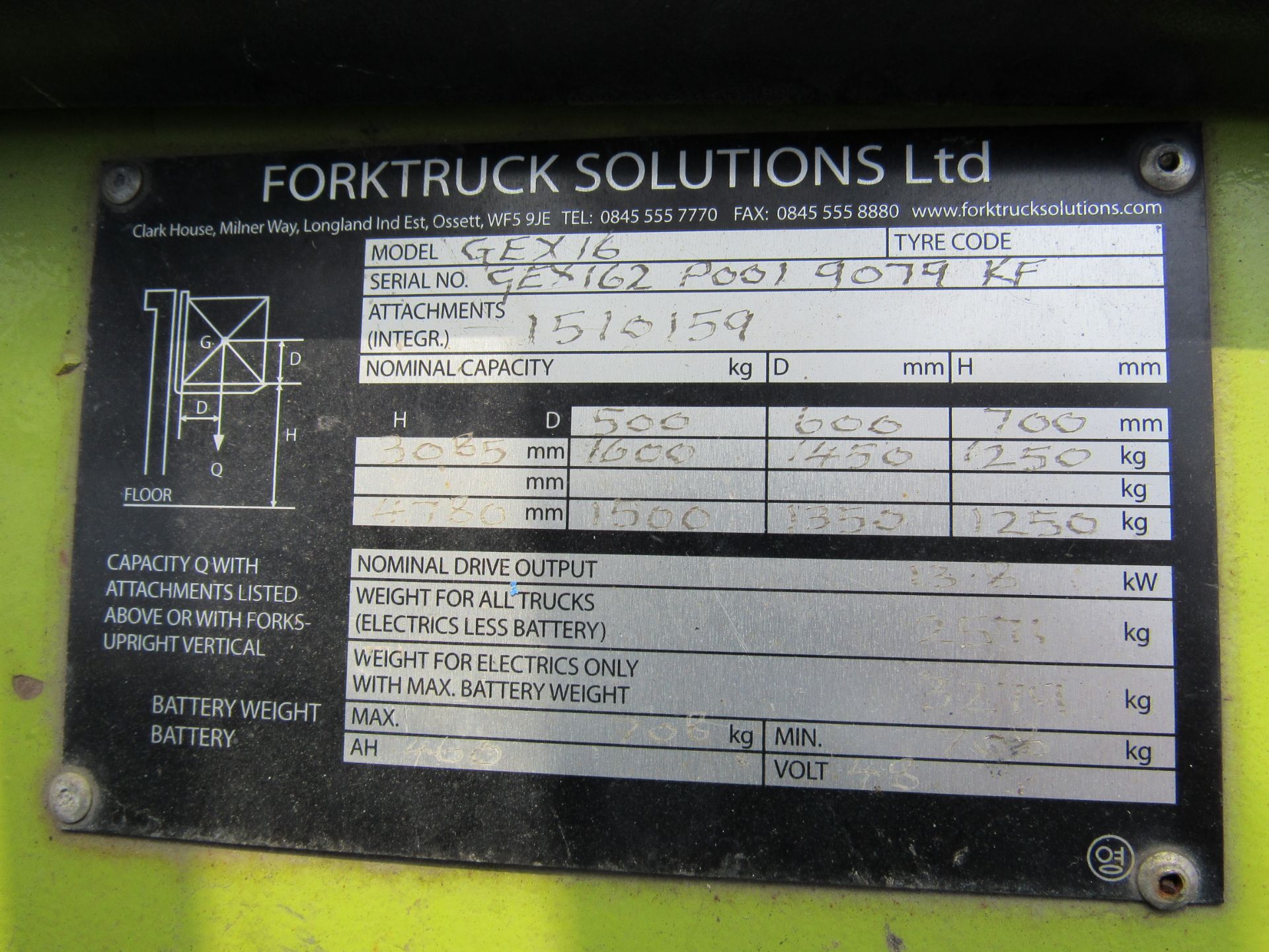 Clark GEX16 Electric forklift truck, 1600kg, 4780m - Image 10 of 13