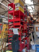 6x Bays of Red Steel Boltless Shelving and Contents