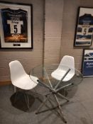 Glass Topped Table & 3 Plastic Chairs