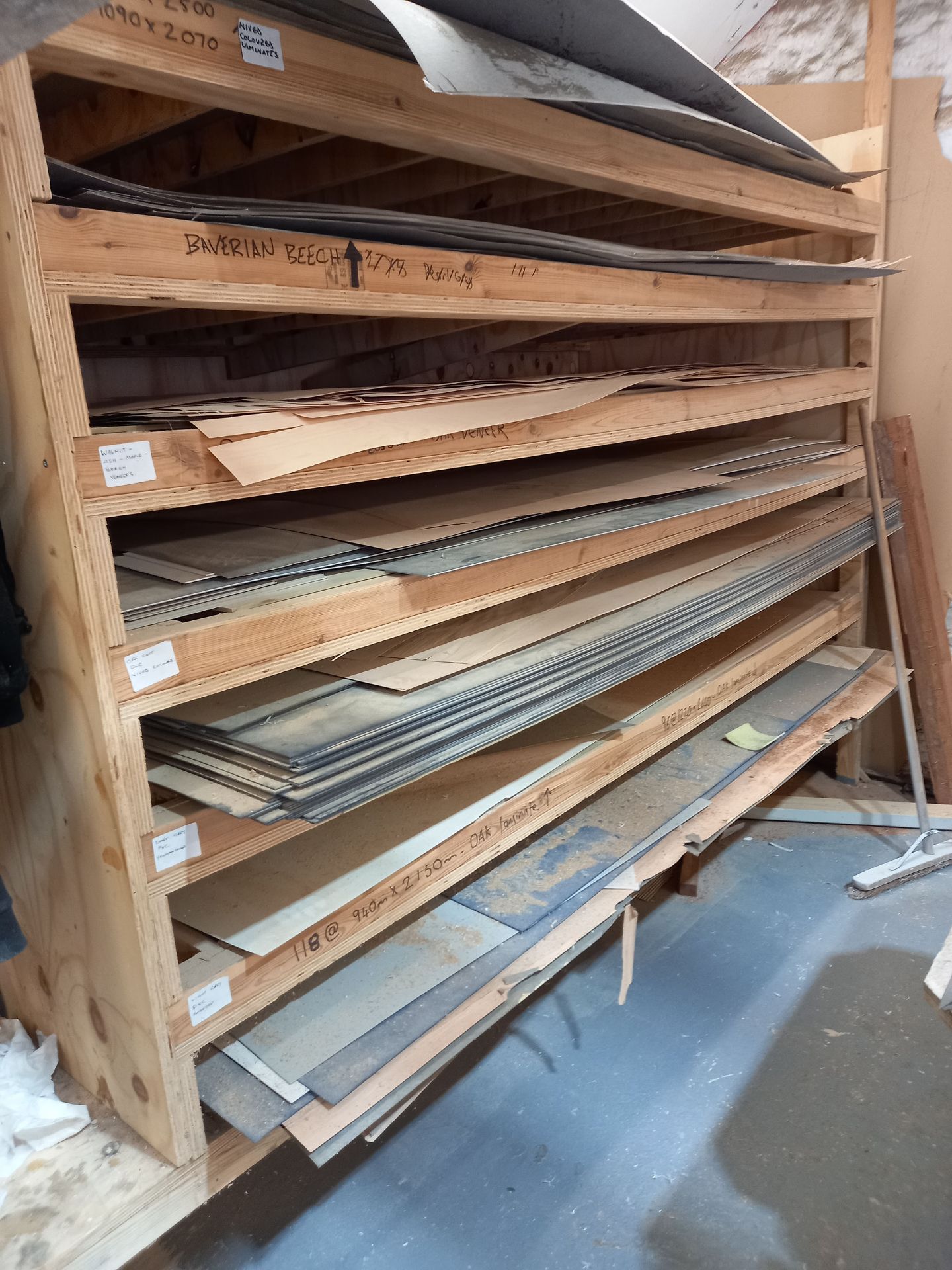 Qty of Assorted Laminate Sheets Located within 2 Racks