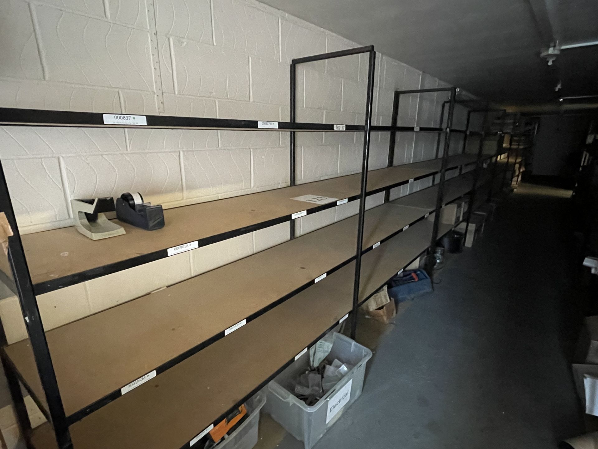 8 No Bespoke welded steel 4 tier shelf units, each 3000mm wide x 530mm deep x 1830mm high