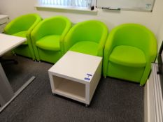 4 x Green Tub Chairs with White Mobile Table