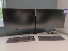 Twin Arm Desk Monitor Mount with 2 x Hannspree 24” Monitors
