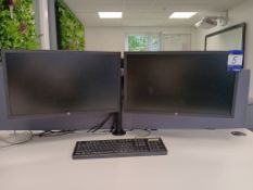 Twin Arm Desk Monitor Mount with 2 x HP 24” Monitors