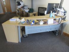 Curved single person workstation with 3 drawer ped