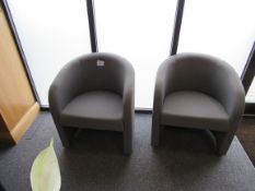 2 x Grey fabric upholstered tub chairs