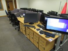 Light Oak Pod 8 Desks with various chairs