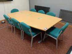 Metal Framed Light Oak Effect Shaped Boardroom Table (Approx. 8ft 2” x 4ft 11”) & 8 x Metal Framed