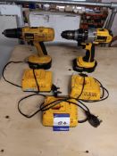 2 x De Walt Drills with Batteries & 3 x Chargers