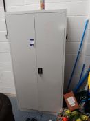 Steel upright twin door cabinet and contents