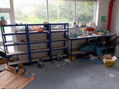 3 bays lightweight boltless racking 700(w)x1500(h)x300(d) and 2 x boltless workbenches 1200(w)x900(