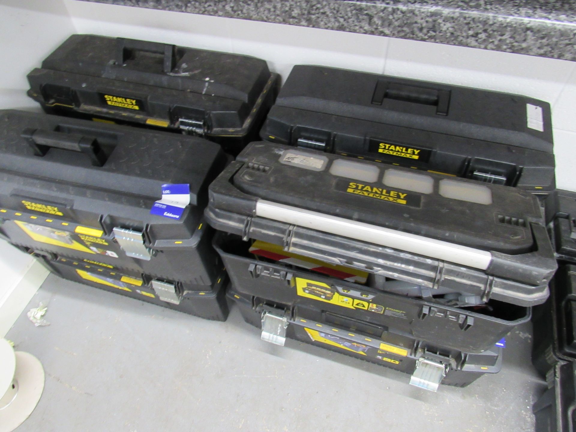8 Stanley Fat Max Toolboxes with various contents