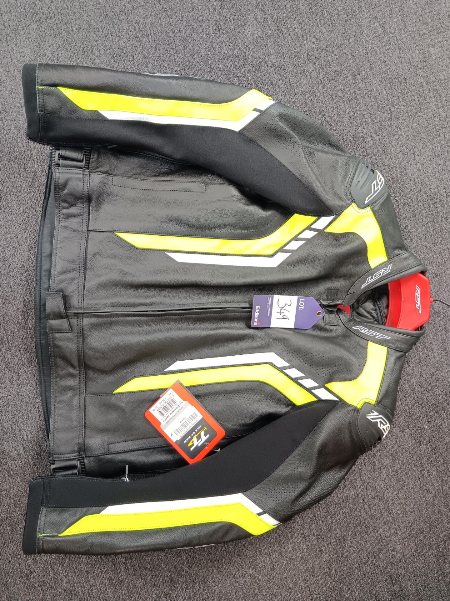 RST AXIS CE MENS LEATHER JACKET BK/FL YL/WH 48 (Retail Price £219.99)