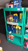 Plastic display stand and contents of various oils & cleaners