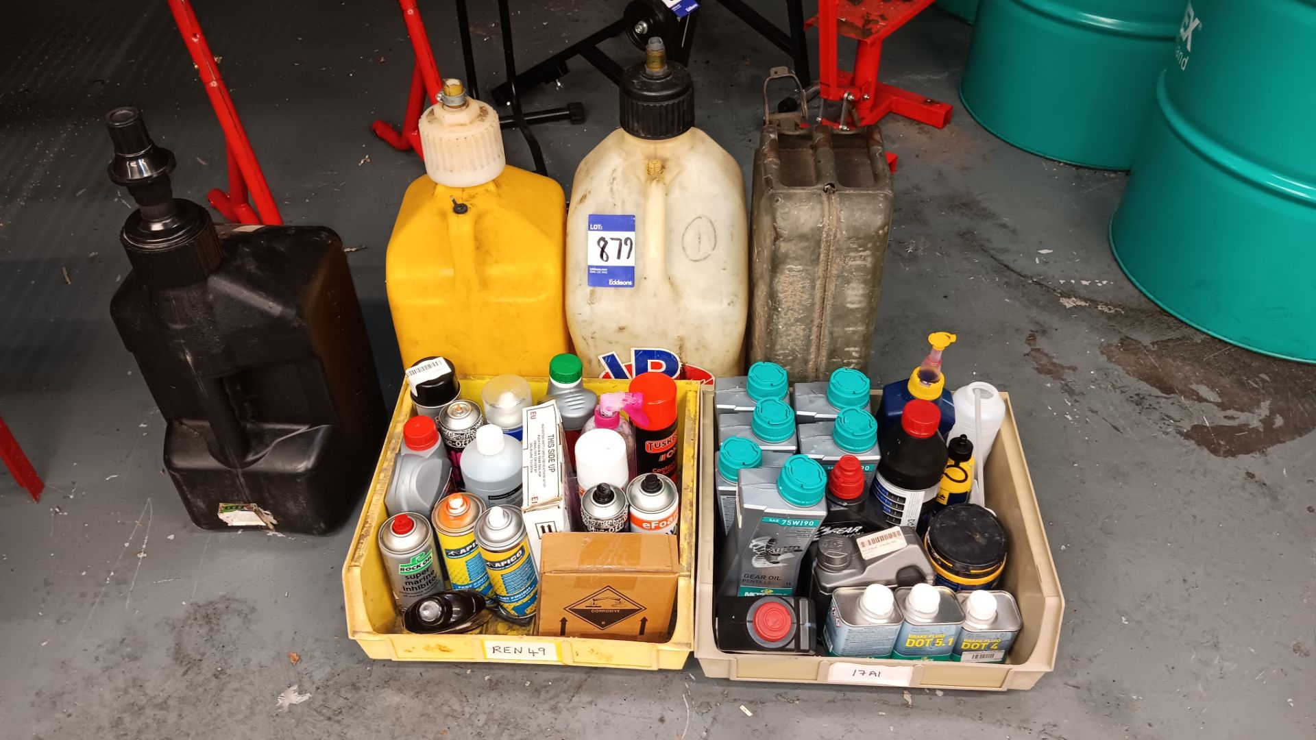 4 Various jerry cans & quantity of oils & lubricants