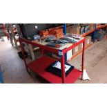 Boltless steel table & contents of KTM & Husqvarna parts & clthing