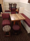 6 x Wooden Square Topped Restaurant/Bar Tables (Approx. 2ft 3.5”), 6 x Upholstered Bar Chairs, 8 x