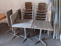 5 x Assorted Aluminium Framed Wooden Folding Top Bistro Tables with 14 x Chairs, Aluminium Step