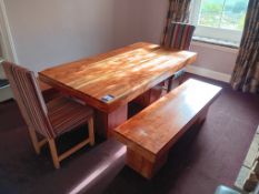 Heavy Solid Wood Table (Approx. 6ft 3” x 3ft 3”) with 2 x Heavy Solid Wood Benches, 5 x High Back
