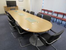 3 Part large conference/boardroom table & 12 leather look executive chairs
