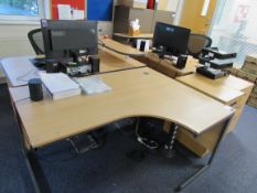 Lot to include 3 x 1 person office desk (approx. 1500mmx1150mm) 2 x office chairs, 2 x small