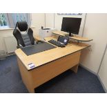 1 x Curved office desk (1500x1200mm) 1 x office chair, 2 x small drawers, 1 x tall 4 drawer unit