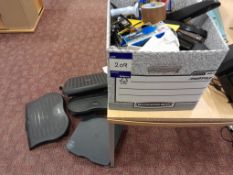 Quantity of office sundries to box and foot rests