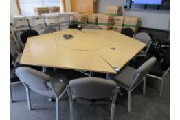8 Piece sectional mobile meeting room table (computer/audio visual equipment not included & chairs l