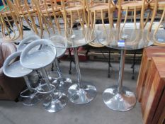 2x Glass Top Tables with 4x Grey Adjustable Bar Stools