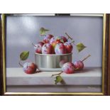 'Plums and Silver' Oil Painting by Zoltan Preiner, RRP £795 (17" x 15" including frame)