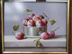 'Plums and Silver' Oil Painting by Zoltan Preiner, RRP £795 (17" x 15" including frame)