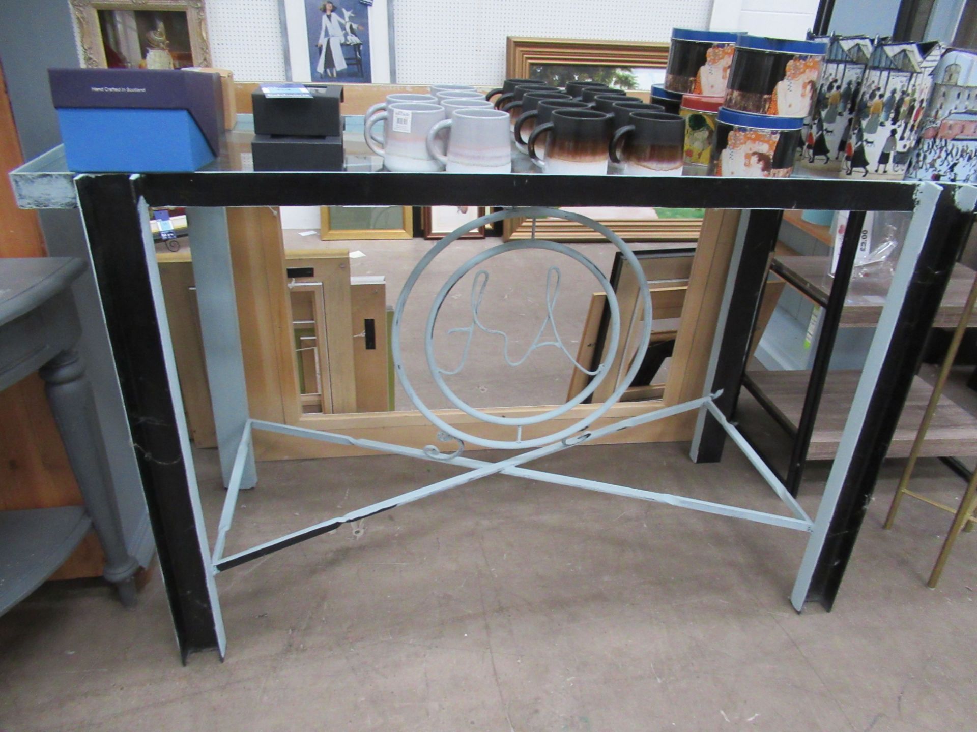 Metal Framed Glass Top Table