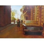 'Girl and Car', Oil Painting by Maykel Herrera, RRP £5995, (51" x 40" including frame)