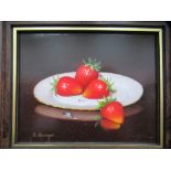 'Strawberries' Oil Painting by Ronald Berger, RRP £595, (12" x 13" including frame)