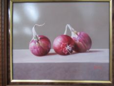 'Trio of Onions' Oil Painting, by Zoltan Preiner, RRP £795. ( 17" x 15" including frame )