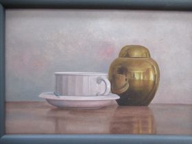 'Cup Saucer, Copper Canister' Oil Painting (artist unknown), RRP £495 ( 25" x 19" including frame)